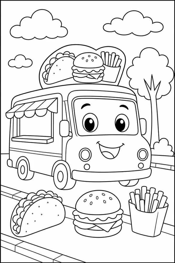 Food Truck Food Truck Cute Face Version coloring page