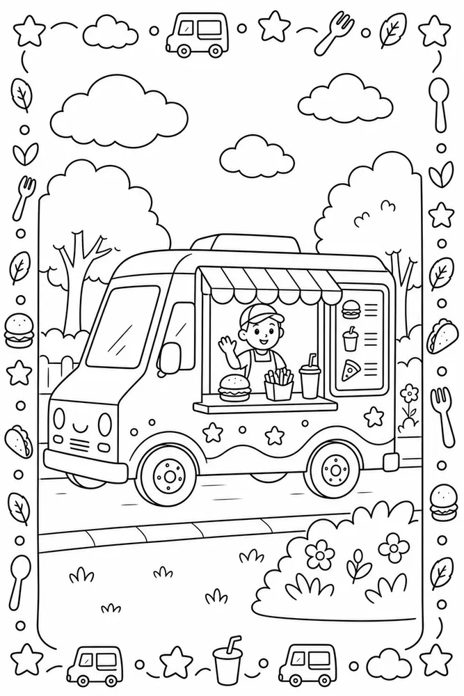 Food Truck Food Truck Decorative Border coloring page
