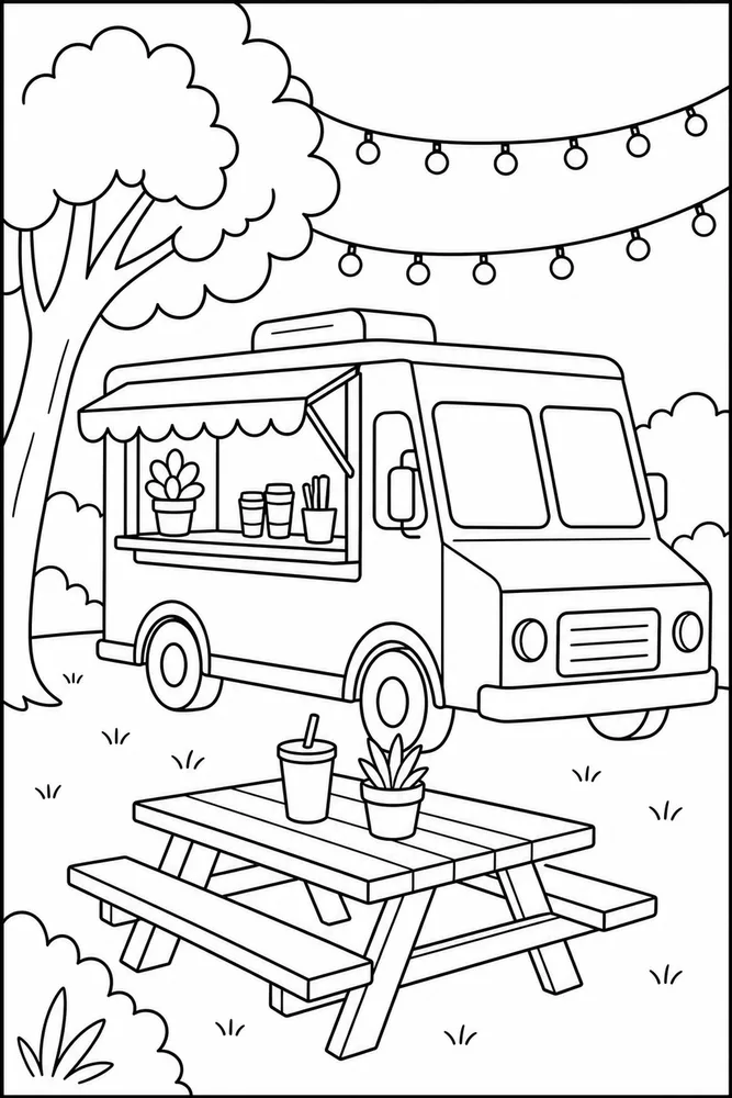 Food Truck Food Truck Picnic Table coloring page