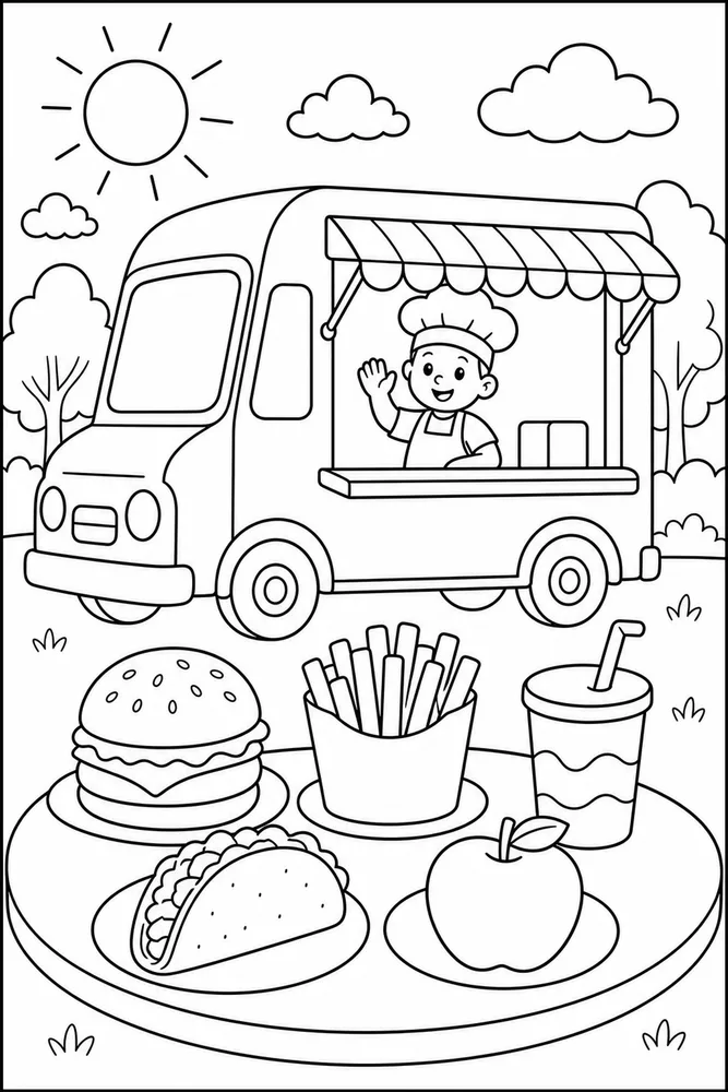 Food Truck Food Truck Plate Arrangement coloring page