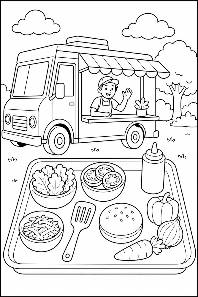 Food Truck Food Truck Recipe Tray coloring page
