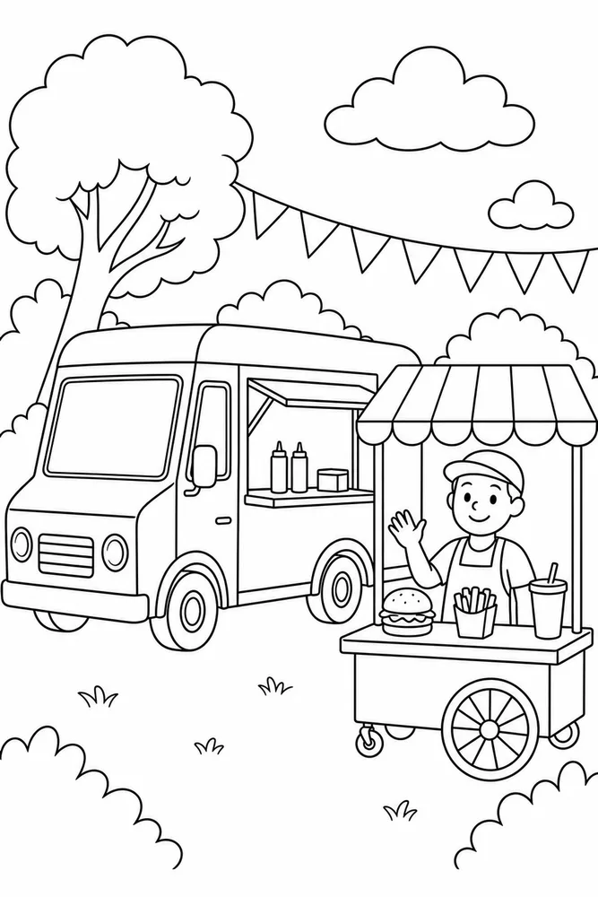 Food Truck Food Truck Serving Cart coloring page