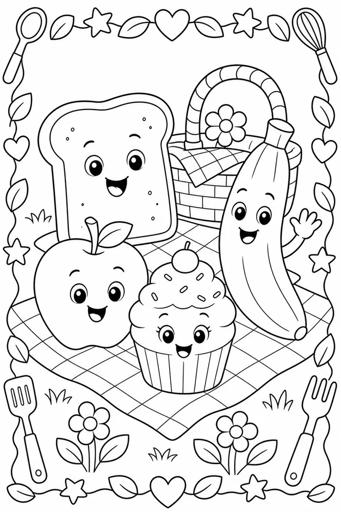 Food With Faces Food With Faces Decorative Border coloring page