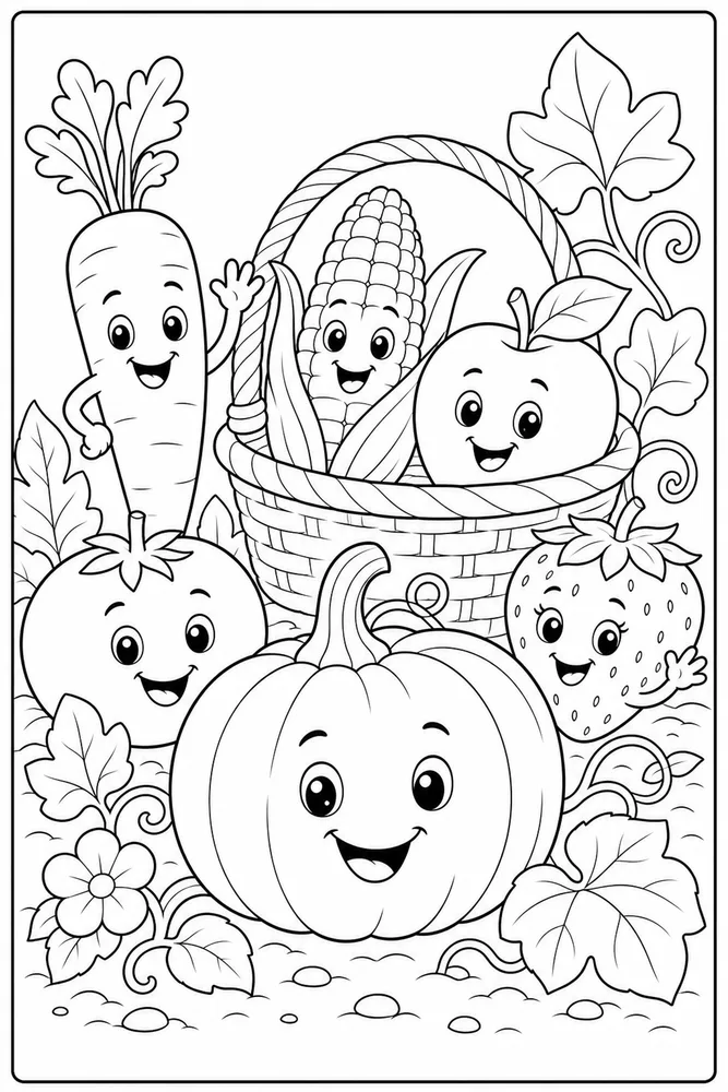 Food With Faces Food With Faces Garden Harvest coloring page