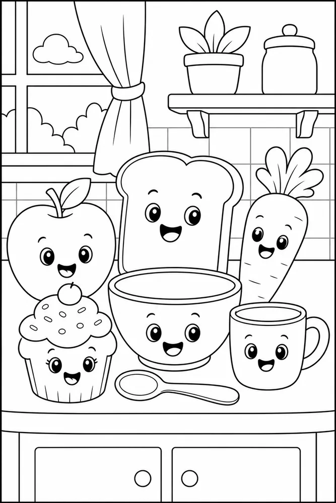 Food With Faces Food With Faces Kitchen Counter coloring page