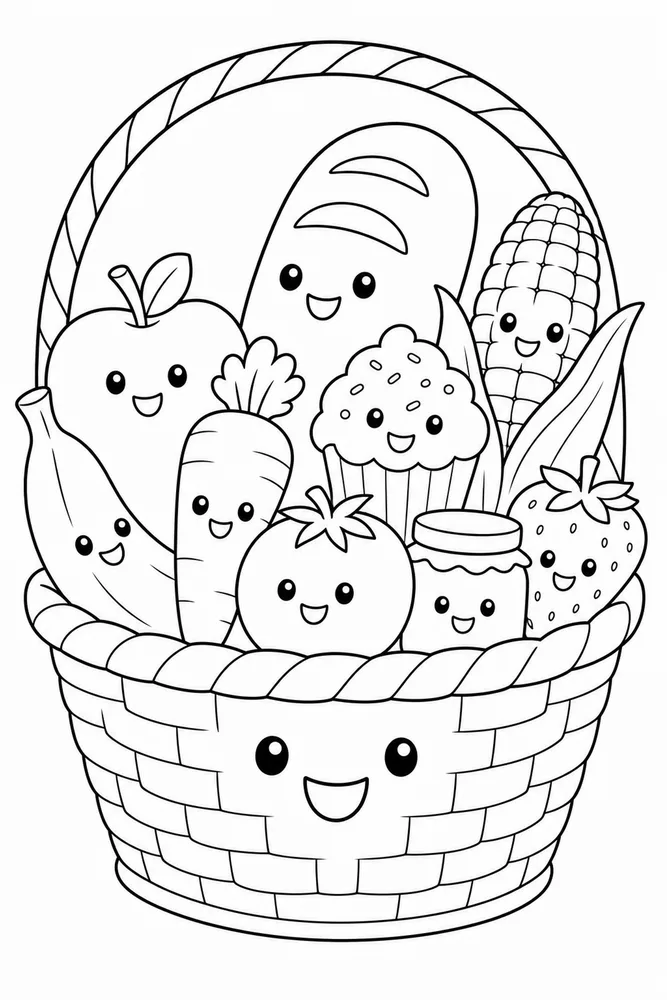 Food with Faces Coloring Pages preview: Food With Faces Food With Faces Market Basket coloring page
