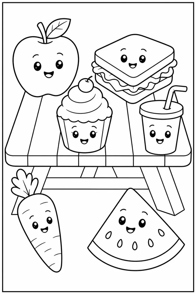 Food With Faces Food With Faces Picnic Table coloring page