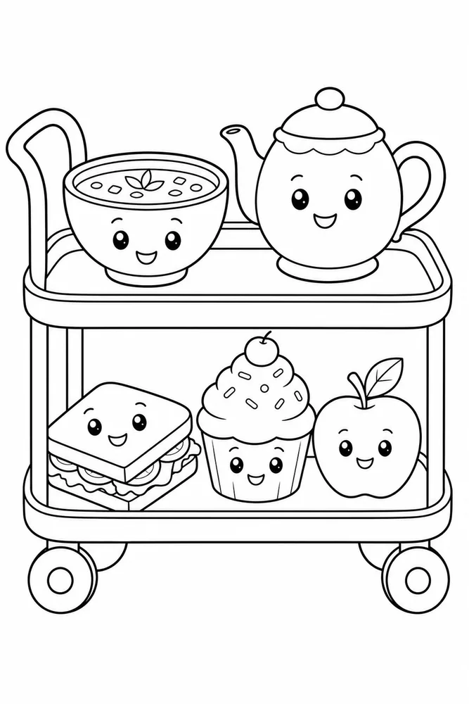 Food With Faces Food With Faces Serving Cart coloring page