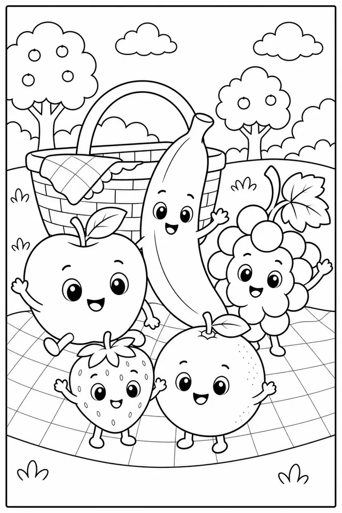 Fruit Food Fruit Food Cute Face Version coloring page