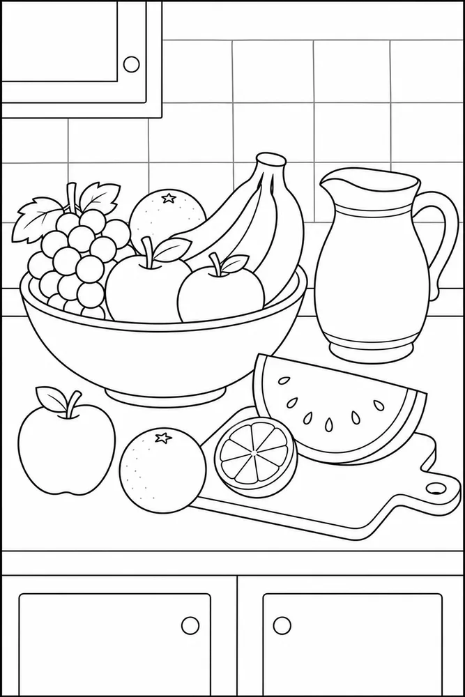 Fruit Food Fruit Food Kitchen Counter coloring page