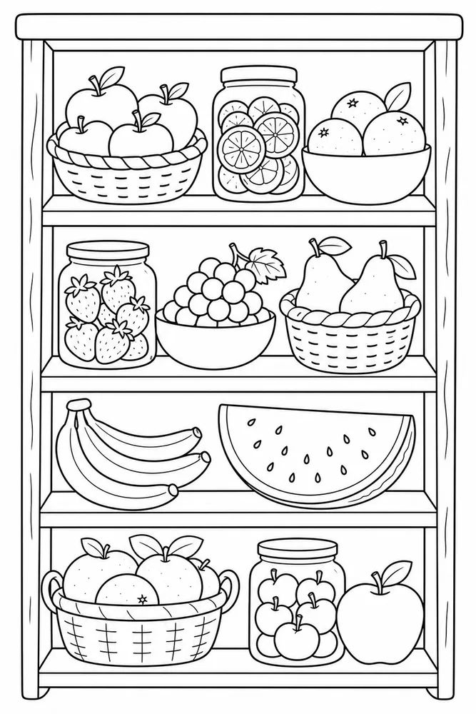 Fruit Food Fruit Food Pantry Shelf coloring page