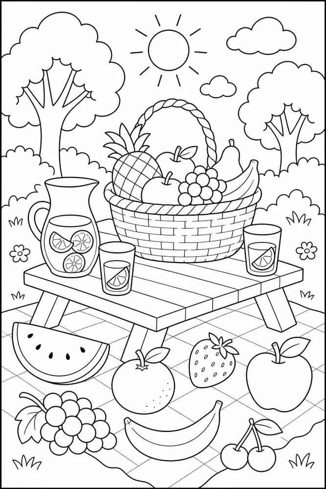 Fruit Food Fruit Food Picnic Table coloring page