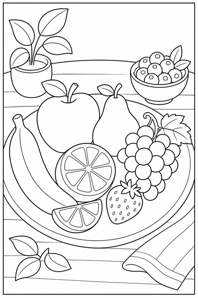 Fruit Food Fruit Food Plate Arrangement coloring page