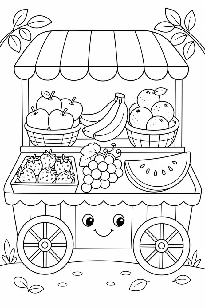 Fruit Food Fruit Food Serving Cart coloring page