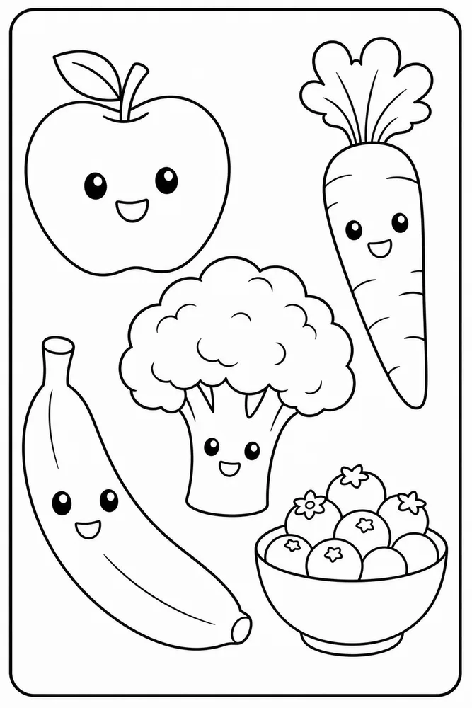 Healthy Food Healthy Food Cute Face Version coloring page