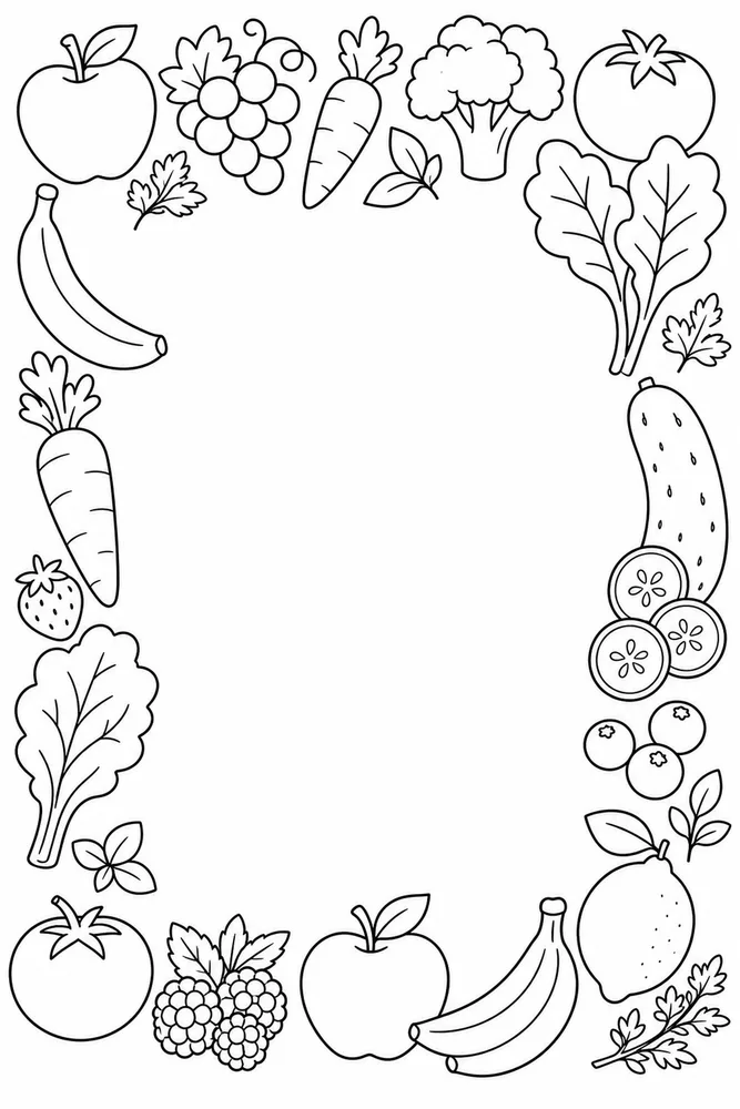 Healthy Food Healthy Food Decorative Border coloring page