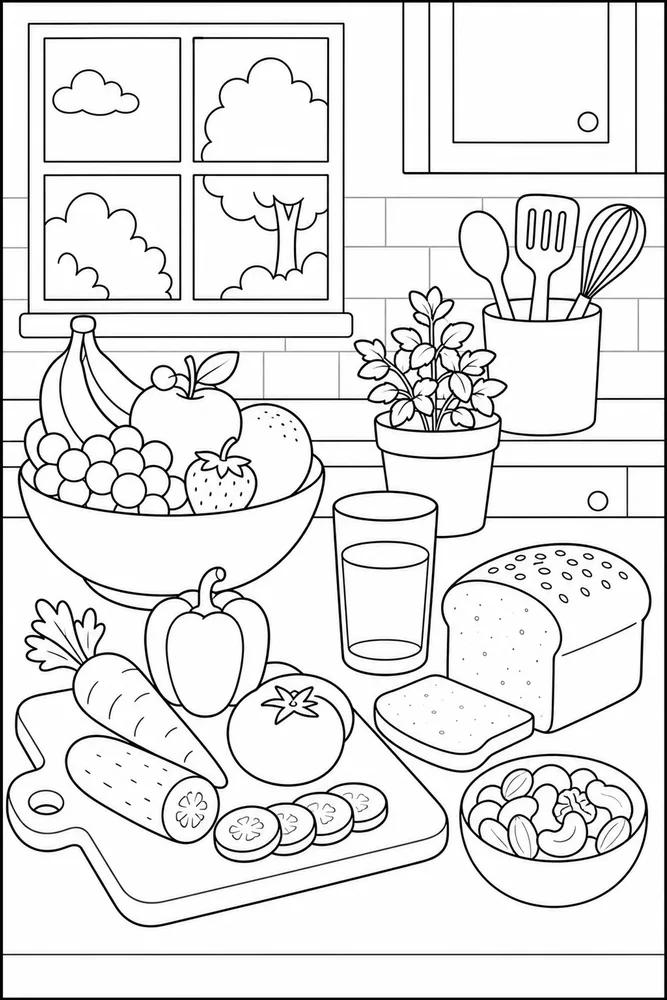 Healthy Food Healthy Food Kitchen Counter coloring page