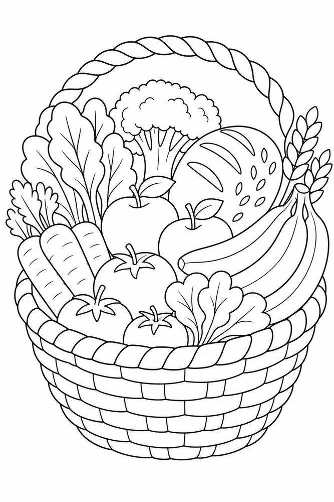 Healthy Food Coloring Pages preview: Healthy Food Healthy Food Market Basket coloring page