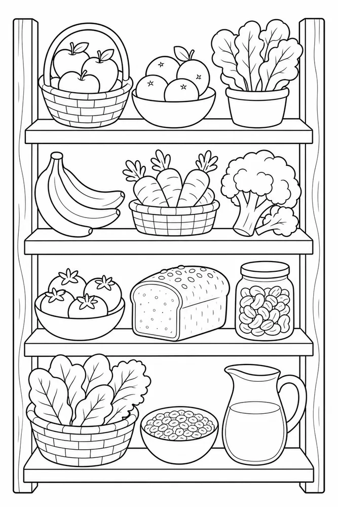 Healthy Food Healthy Food Pantry Shelf coloring page