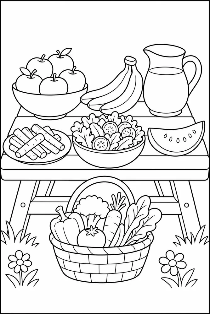 Healthy Food Healthy Food Picnic Table coloring page