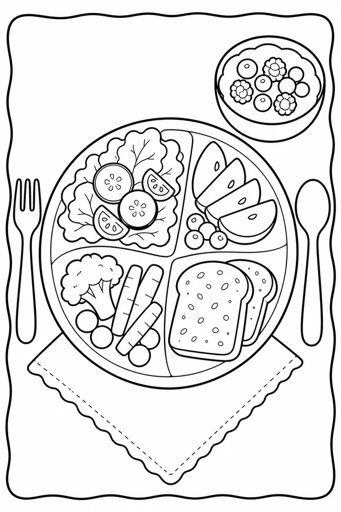 Healthy Food Healthy Food Plate Arrangement coloring page