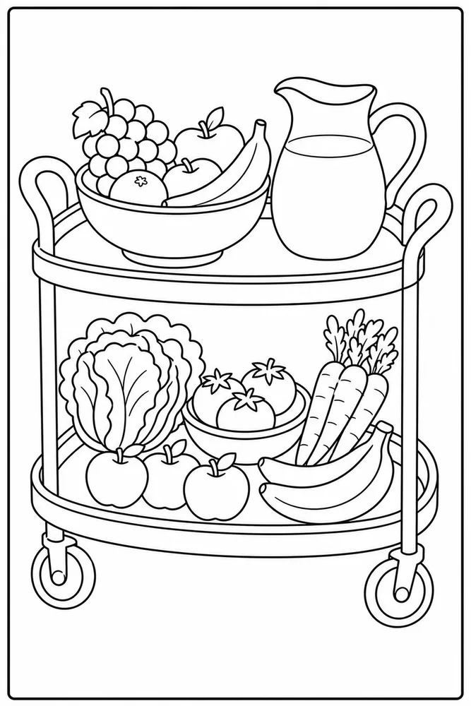 Healthy Food Healthy Food Serving Cart coloring page