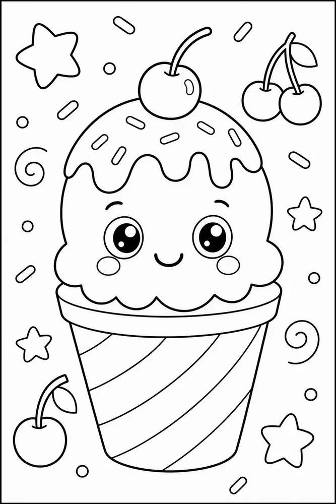 Ice Cream Food Ice Cream Cute Face Version coloring page