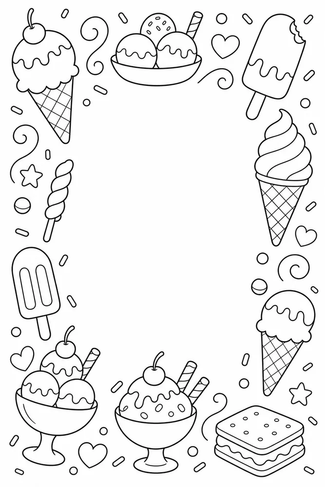 Ice Cream Food Ice Cream Decorative Border coloring page