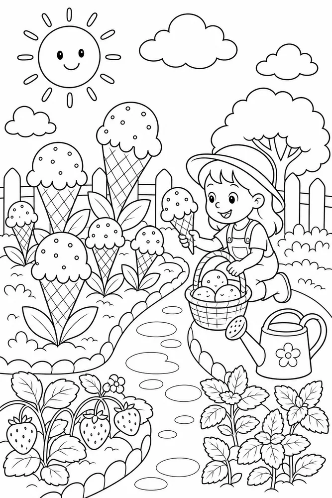 Ice Cream Food Ice Cream Garden Harvest coloring page