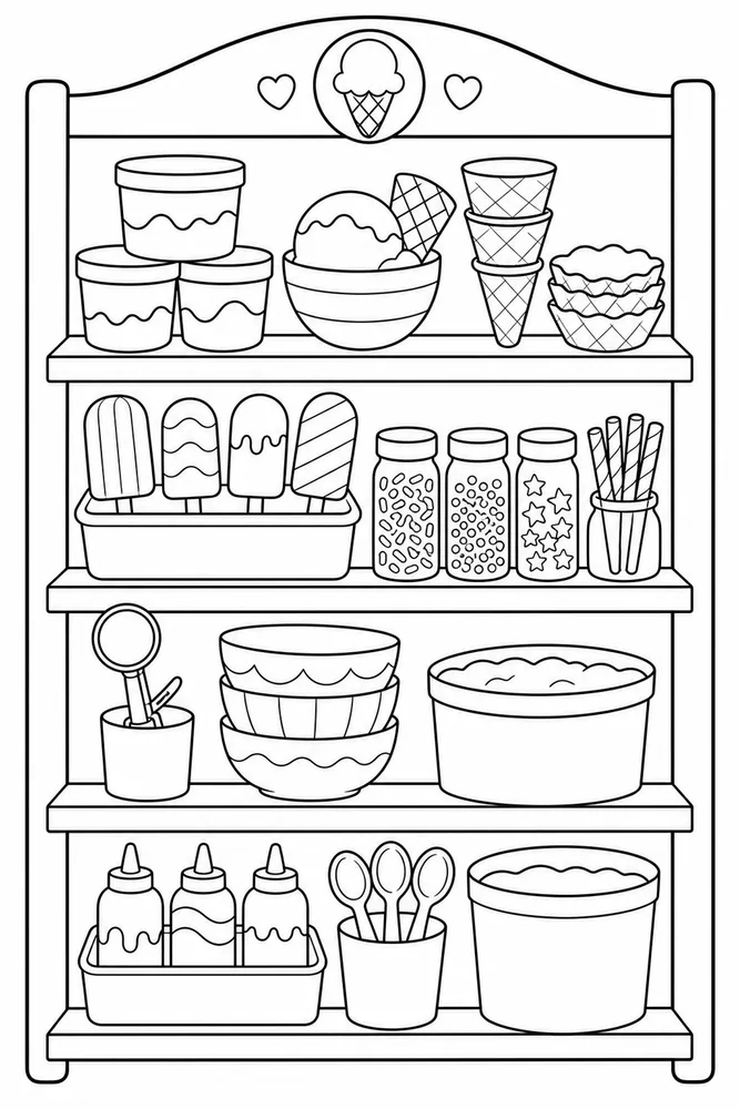 Ice Cream Food Ice Cream Pantry Shelf coloring page