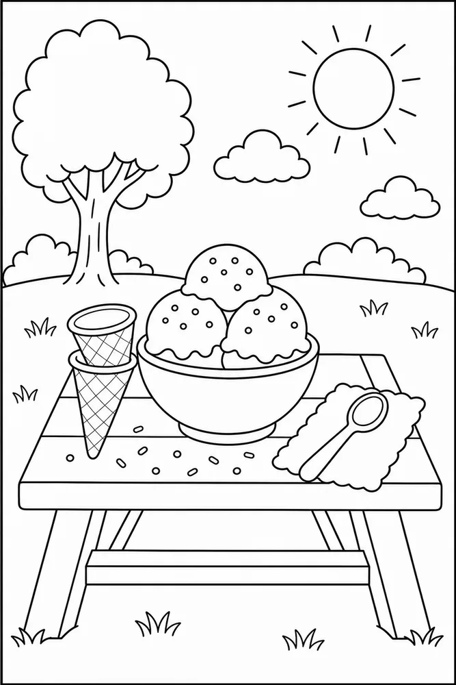 Ice Cream Food Ice Cream Picnic Table coloring page