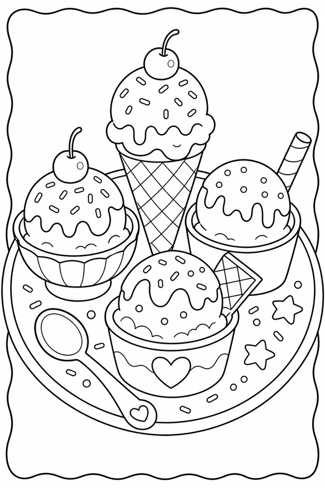 Ice Cream Food Ice Cream Plate Arrangement coloring page