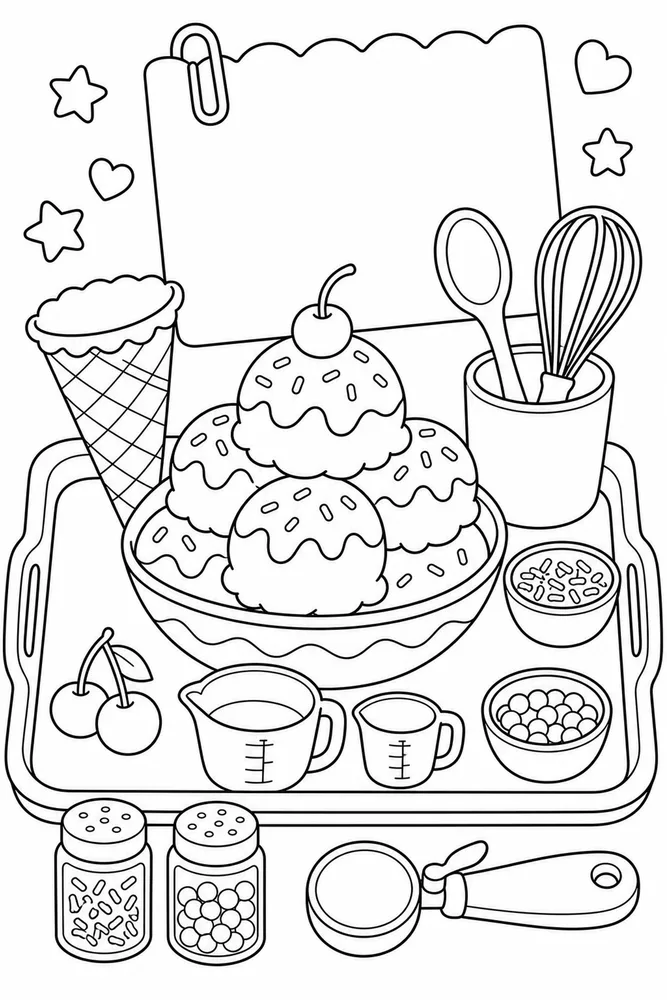 Ice Cream Food Ice Cream Recipe Tray coloring page