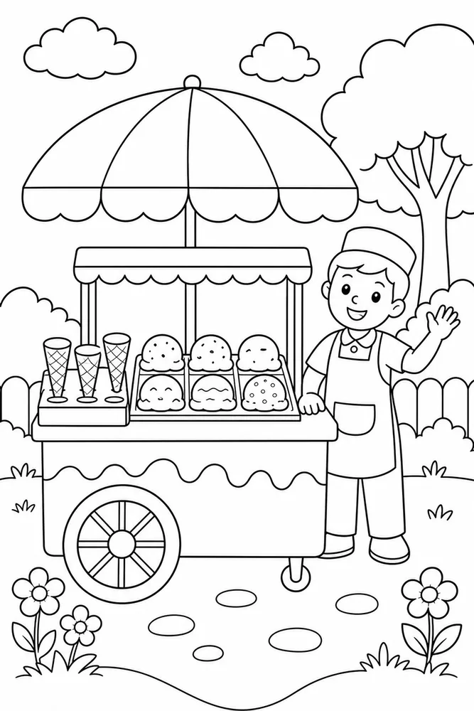 Ice Cream Food Ice Cream Serving Cart coloring page