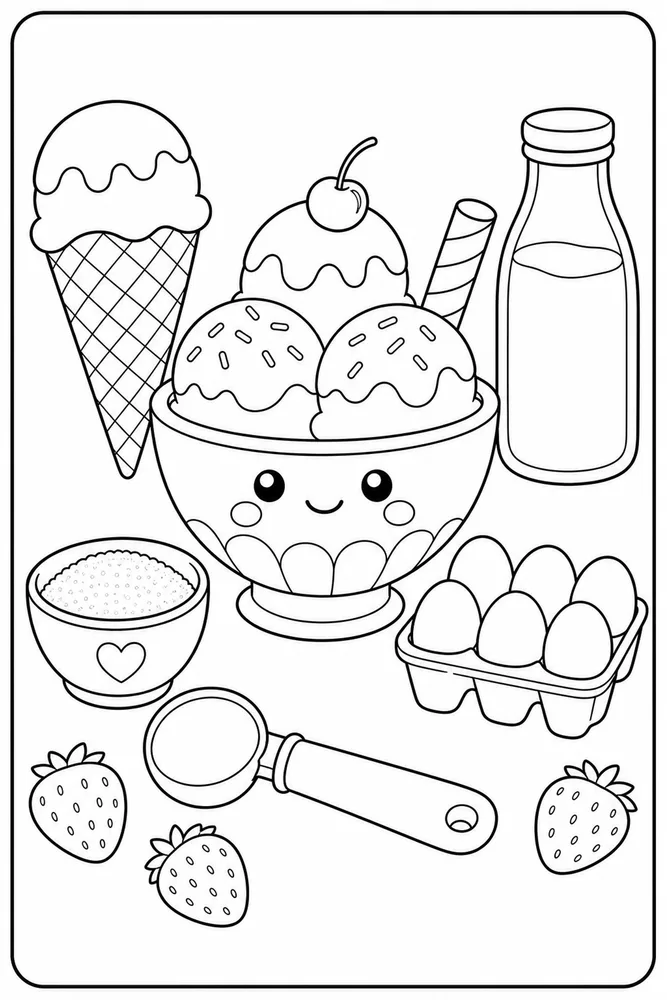 Ice Cream Food Ice Cream Simple Ingredient Set coloring page