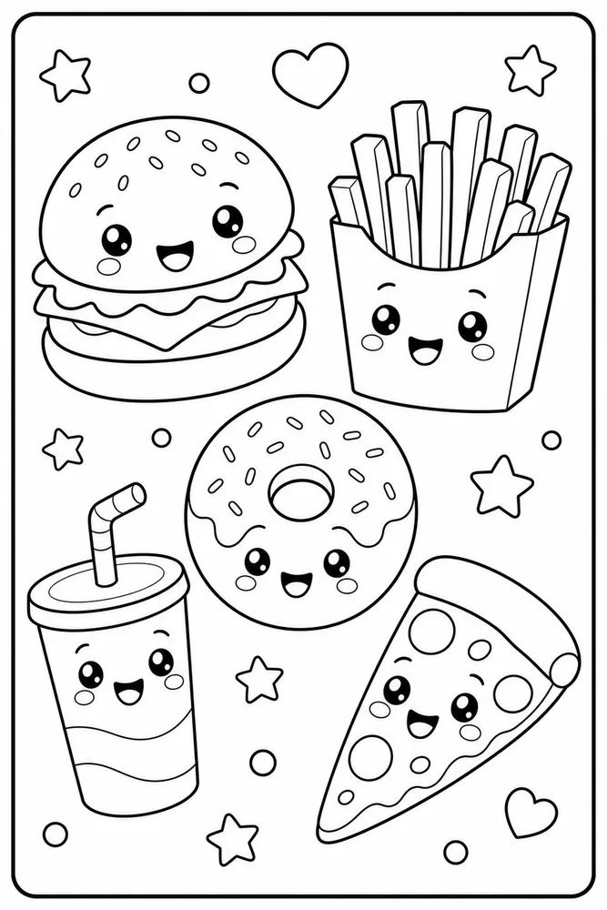 Junk Food Junk Food Cute Face Version coloring page