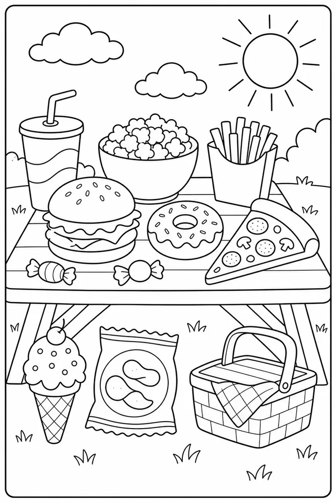 Junk Food Junk Food Picnic Table coloring page