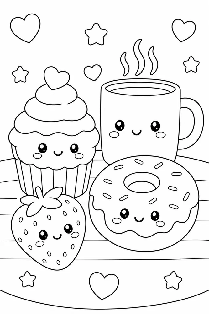 Kawaii Food Kawaii Food Cute Face Version coloring page