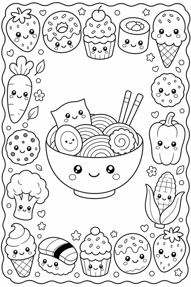 Kawaii Food Kawaii Food Decorative Border coloring page