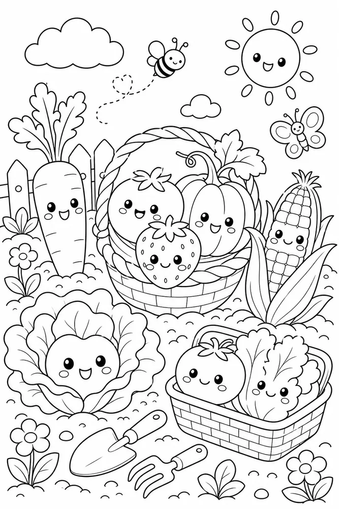 Kawaii Food Kawaii Food Garden Harvest coloring page