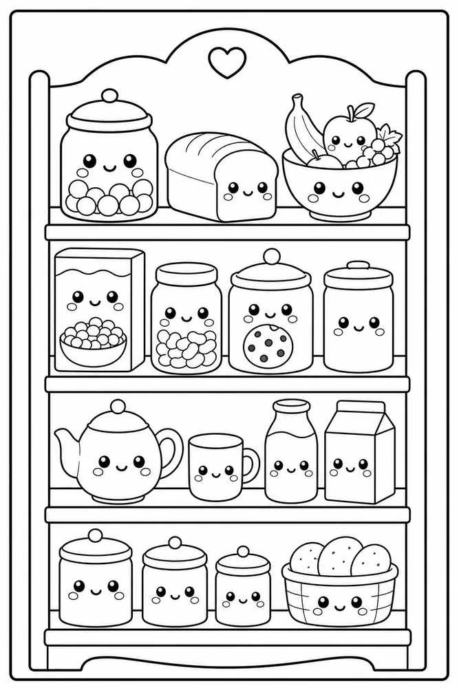 Kawaii Food Kawaii Food Pantry Shelf coloring page