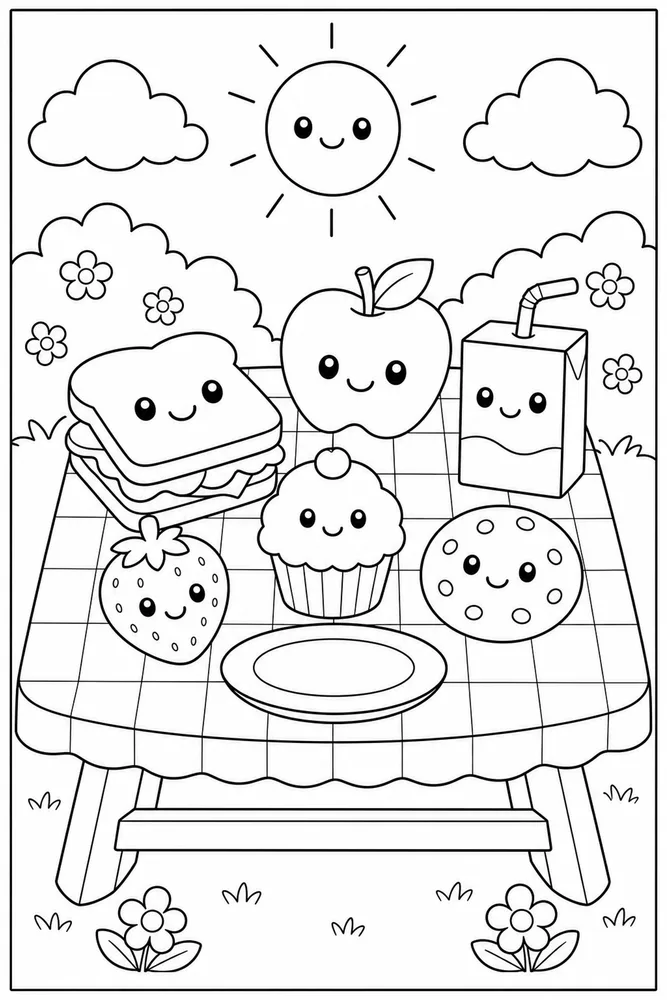 Kawaii Food Kawaii Food Picnic Table coloring page