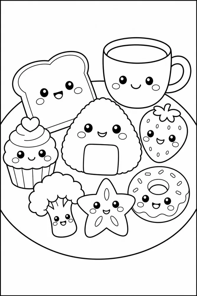 Kawaii Food Kawaii Food Plate Arrangement coloring page