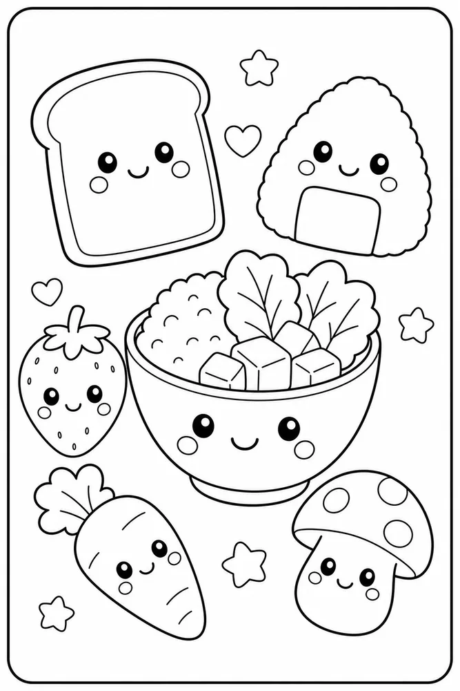 Kawaii Food Kawaii Food Simple Ingredient Set coloring page
