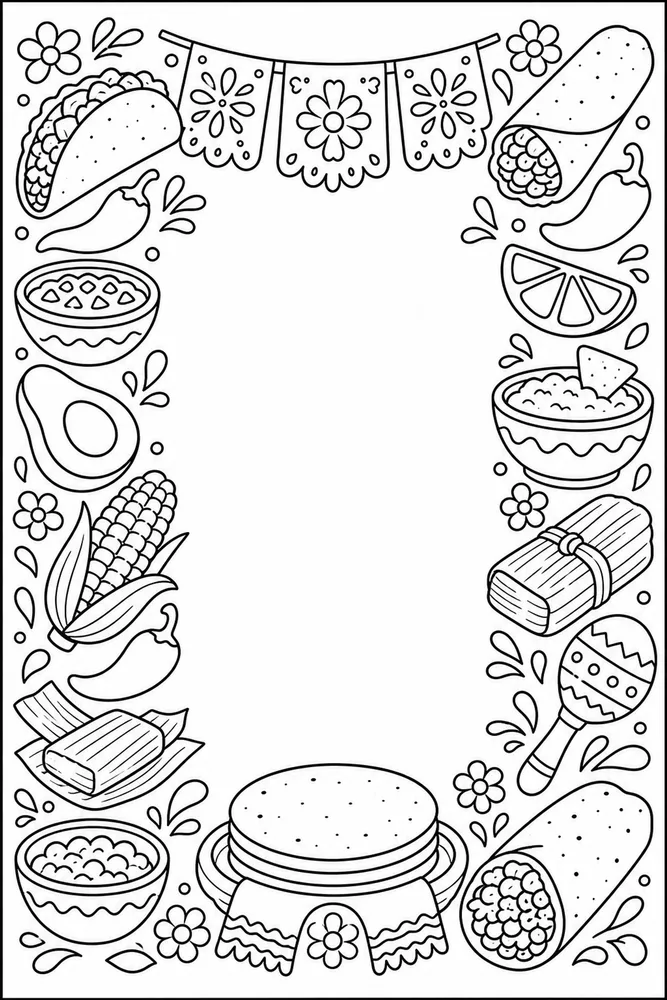 Mexican Food Mexican Food Decorative Border coloring page