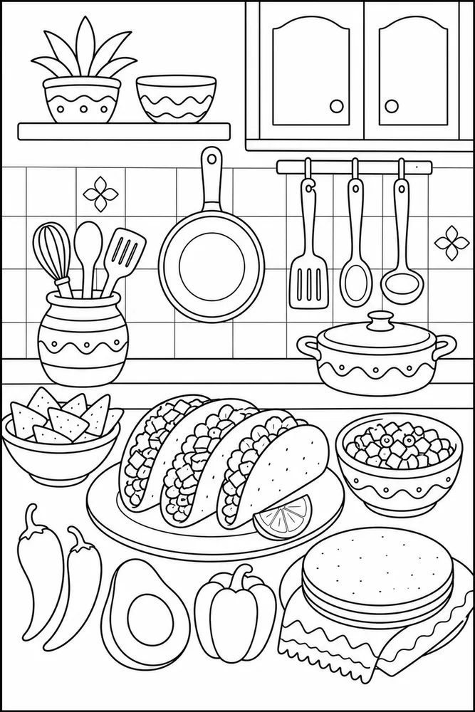 Mexican Food Mexican Food Kitchen Counter coloring page