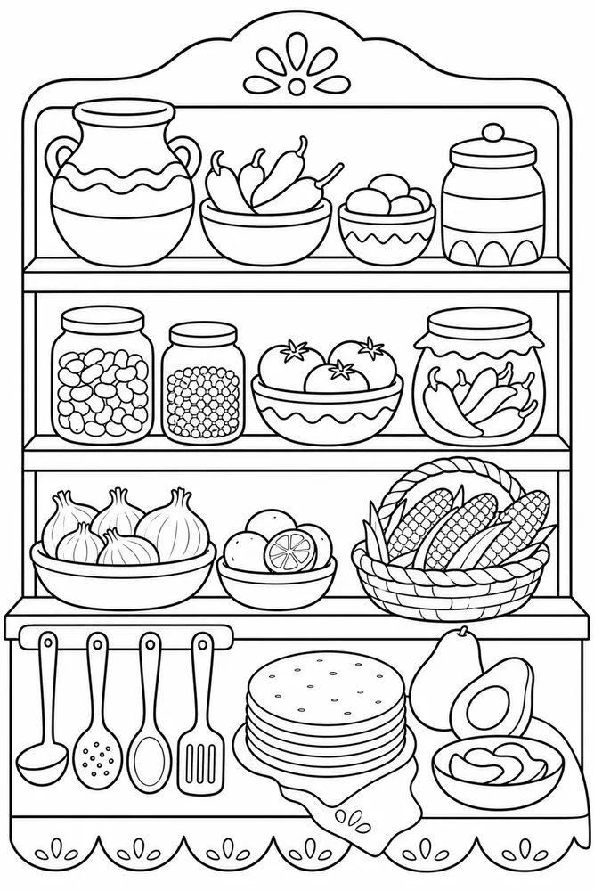 Mexican Food Mexican Food Pantry Shelf coloring page
