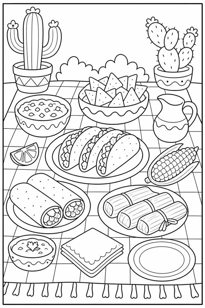 Mexican Food Mexican Food Picnic Table coloring page