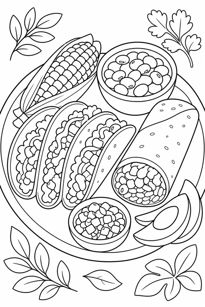 Mexican Food Mexican Food Plate Arrangement coloring page