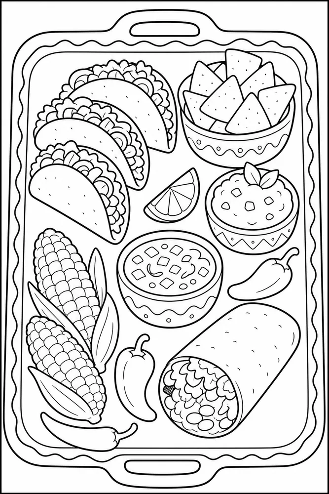 Mexican Food Mexican Food Recipe Tray coloring page